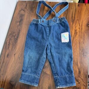 Vintage Tot Trends PALS Baby Overalls 18M Denim Suspenders Pink Cuffs